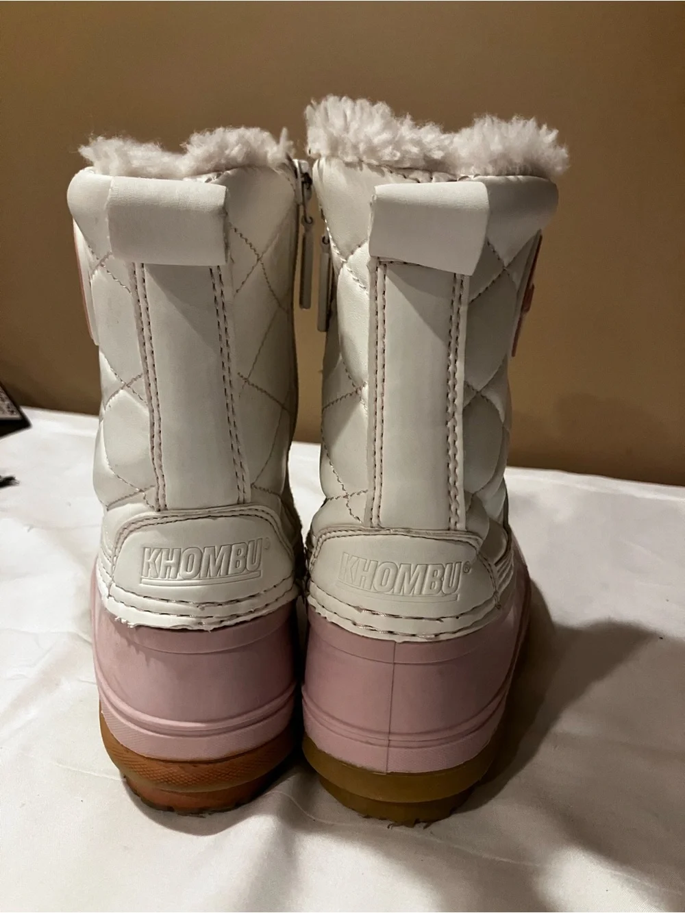 Khombu Toddler Girls Size 12 Pink White Waterproof Snow Boots Faux Fur Duck Boot